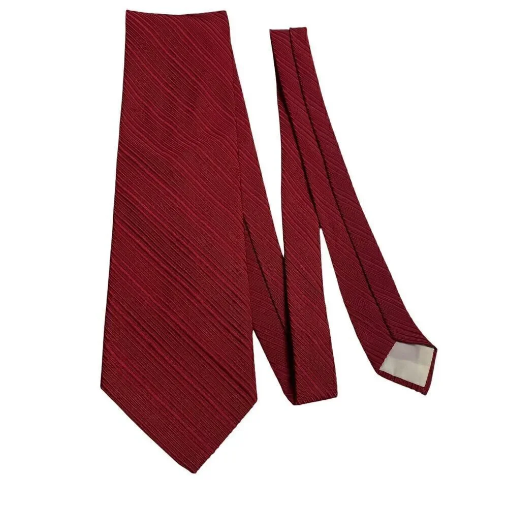 Vintage Mens Tie Necktie Wide Polyester Maroon Tone on Tone Stripes